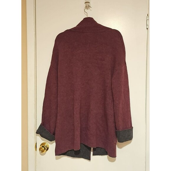 Chiaramente Italy Wool Blend Long Cardigan Sweater Duster Large Dark Purple - Picture 2 of 5